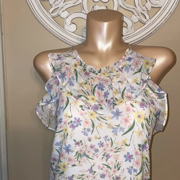 Calvin Klein women’s blouse XL top shirt spring floral ruffle blouse CK white - Picture 2 of 9